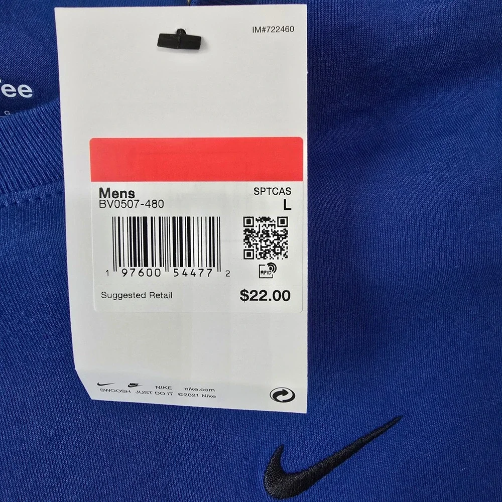 Nike Mens Sportswear Embroidered Swoosh Tee Royal Blue BV0507-480 Size L NEW